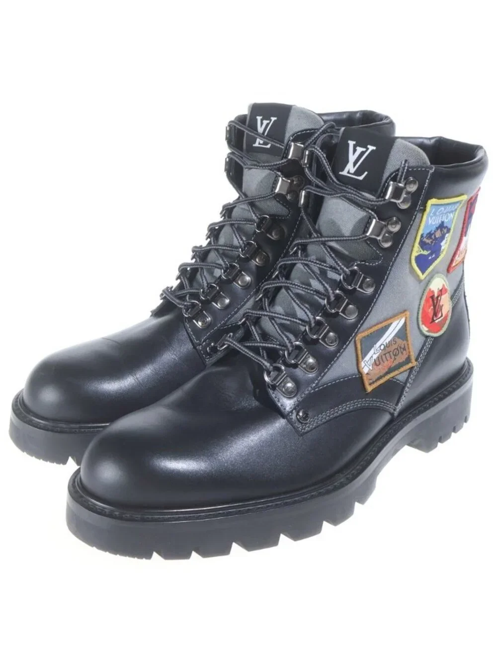 Louis Vuitton Oberkampf Line Logo Patch Ankle Boots Tracking Black Gray